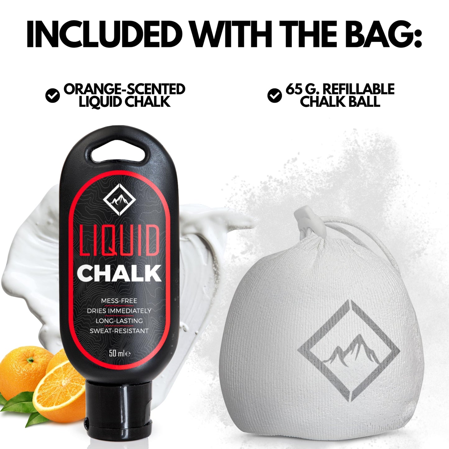 SURVIVOR Chalk Bag + Chalk Ball + Liquid Grip - Iconic Topographical Map, Draw String Closure, 2 Zippered Pockets, & Brush Holder - Bag for Rock Climbing, Bouldering, Weightlifting, Gymnastics & More