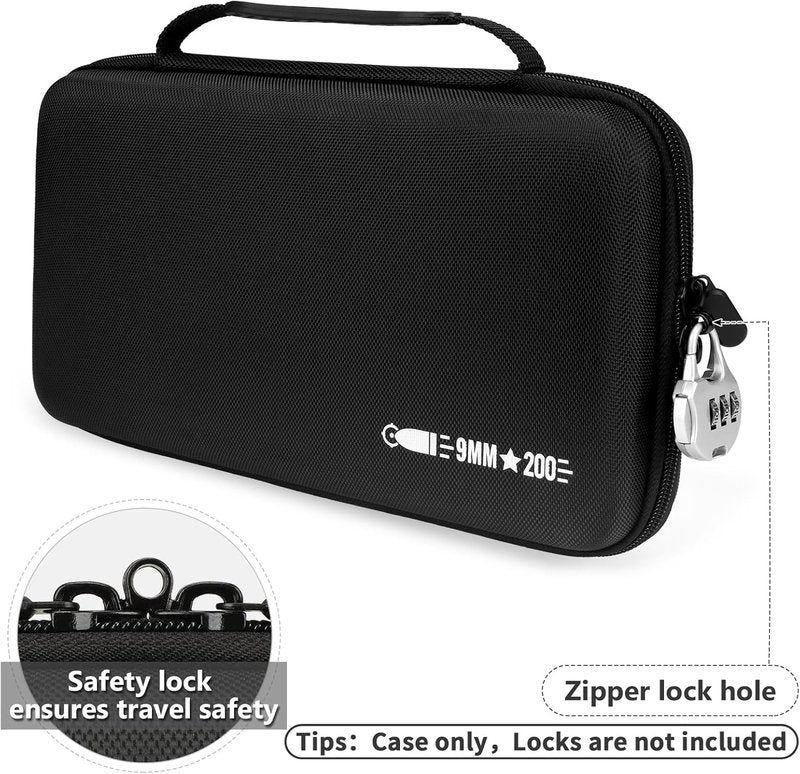9MM Ammo Case - Locking Travel Safe Storage Box for 200 Rounds | Fits 9MM Luger, 380 ACP, 32 ACP, 40 S&W