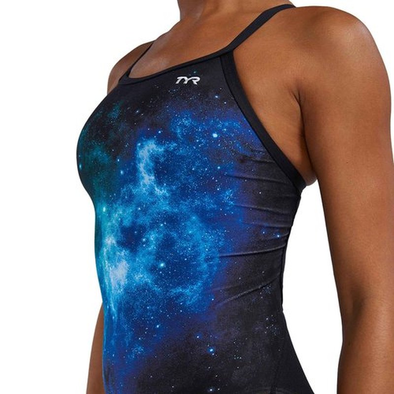 TYR Women's Durafast Elite Diamondfit Swimsuit, Blue/Green/Starborne, 26
