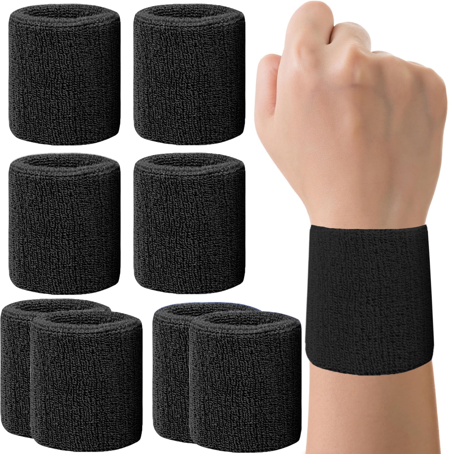 IMAGERIO 8 Pack Wrist Sweatbands Tennis Wrist Bands Absorbent Sweat Band for Men and Women, Breathable Cotton Sweatbands for Working Out, Football, Basketball, Running Athletic Sports