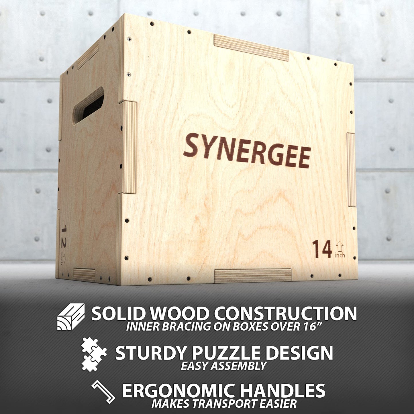 Synergee 3 in 1 Wood Plyometric Box for Jump Training and Conditioning. Wooden Plyo Box All in One Jump Trainer. Size - 20/18/16