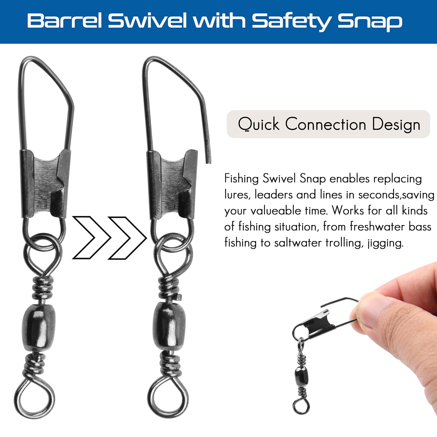 AGOOL Barrel Swivel Snap Kit - 50pcs Barrel Swivels with Safety Snaps High Strength Fishing Quick Connect Snap Swivels with Solid Ring Fishing Tackle Accessories Box Kit Size 4#,6#,8#,10#,12#,14#