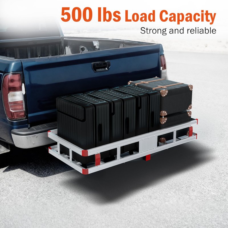 Aluminum Hitch Cargo Carrier, 49.21" x 22.36" x 7.09" Trailer Hitch Cargo Carrier Hitchs Mount Cargos Hitchs Carriers Basket, 500lbs Capacity, Fit 2" Receiver for Suvs Trucks Vans Pickups Camping