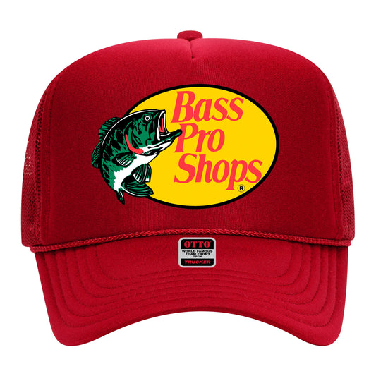 Bass Fishing & Hunting Outdoors Trucker Hat - Premium Snapback for Men and Women - Vintage Trendy Cowboy (US, Alpha, One Size, Red)