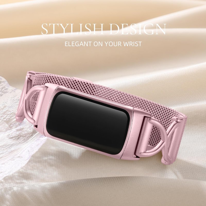 JKD Cute Bands Compatible with Fitbit Charge 6/Charge 5 Band Women Men, Soft Milanese Metal Solo Loop Wiristbands Replacement Bands for Fitbit Charge 5/Charge 6 Fitness Tracker Accessory, Royalgold