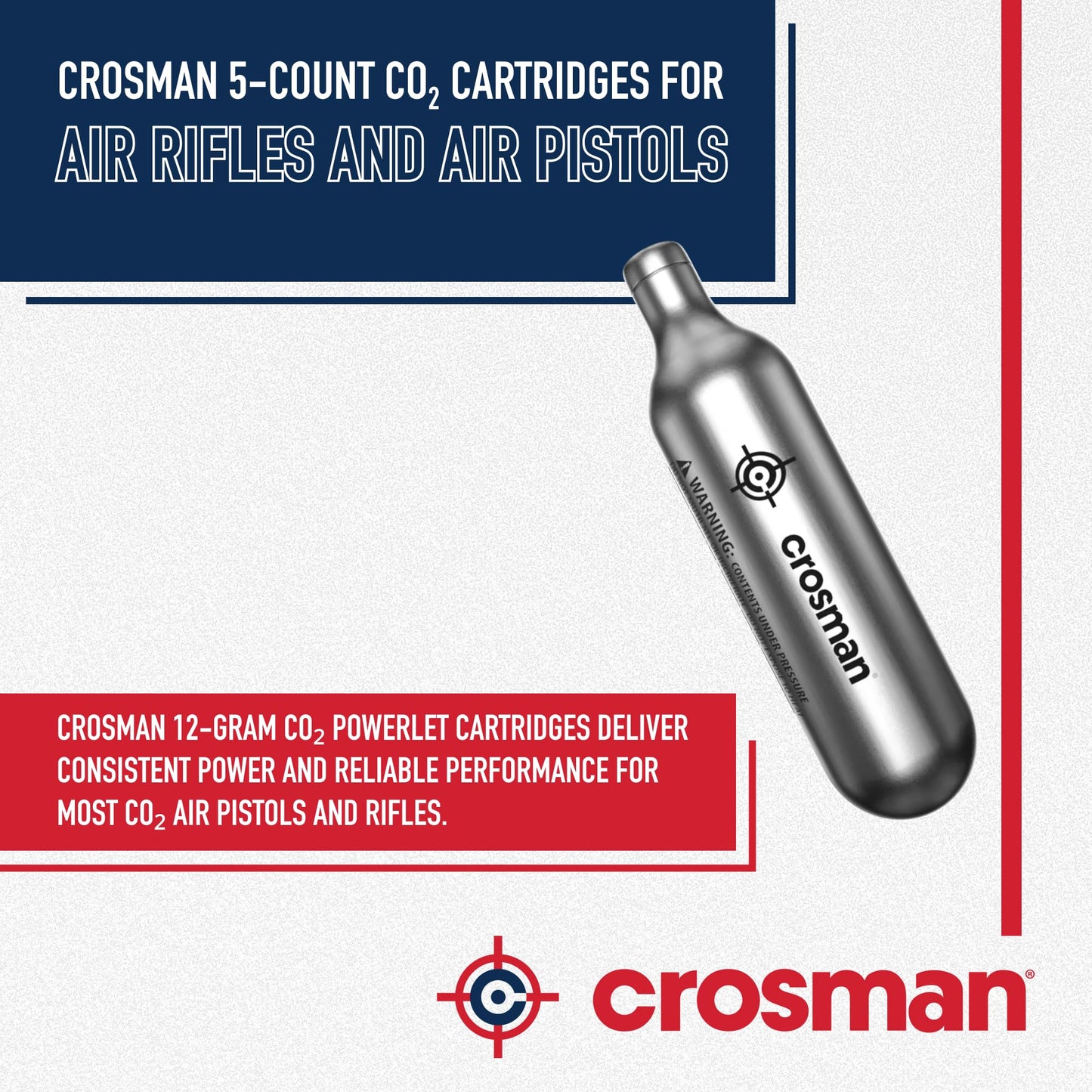 Crosman Powerlet CO2 Cartridges for Air Rifles, Air Pistols & Paintball - Snug Fit, Leak-Free Seal, Durable Metal Construction - Made in USA, Multi-Pack Options