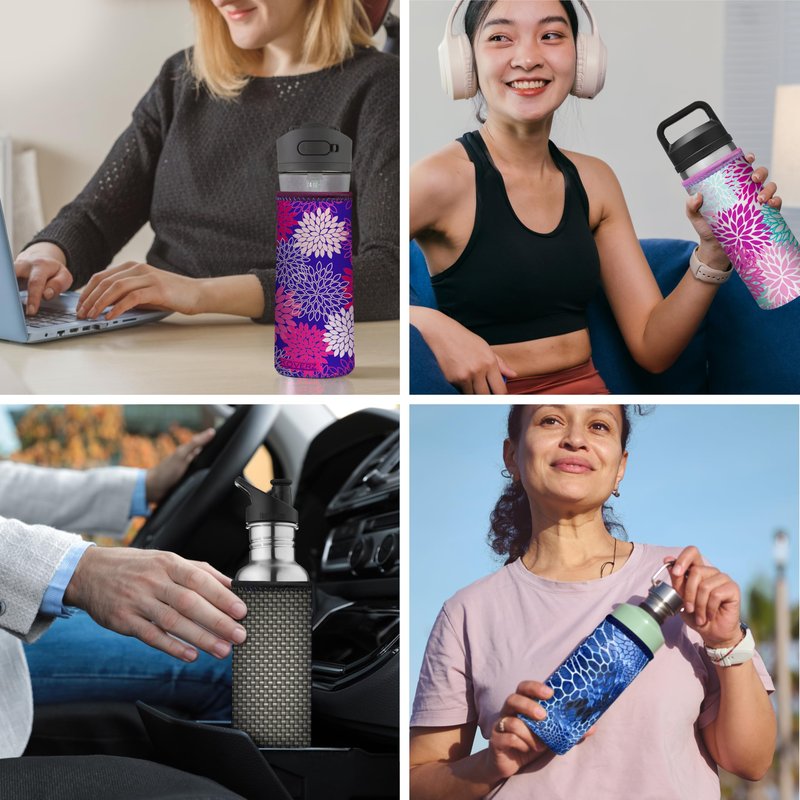 Koverz Water Bottle Sleeve, Neoprene Insulated Bottle Sleeve, Fits 24-30 Oz. Water Bottle, Washable and Reusable, Large Size, Hibiscus