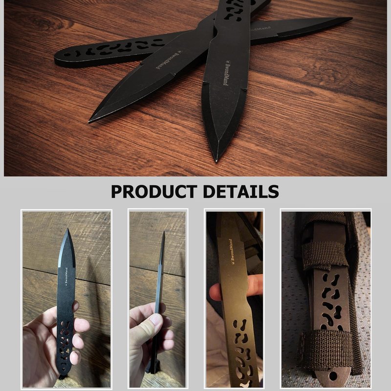 BwondMand Throwing Spikes Set, 9.25 inches Throwing Set 0.236" Thick Stainless Steel Throwing Spikes, 3 Pack Throwing Set with Nylon Sheath for Beginners or an Expert