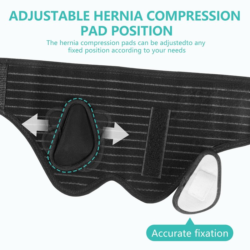 GRLEAYIE Hernia Belt for Men Inguinal, Groin Support Brace with 4 Removable Silicone Compression Pads, Bilateral Hernia Truss for Pre/Post Surgery Pain Relief, Adjustable Waist Guard with Breathable Fabric & Skin-Friendly Lining, Easy to Wear, M
