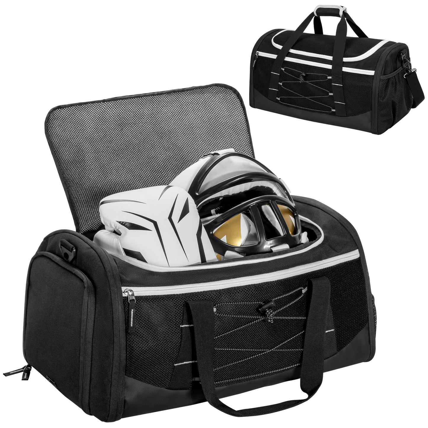 DSLEAF Boxing Gym Bag with Shoe Space and Expanded Design, Boxing Duffle Bag with Ventilated Mesh for All Gear, Suitable for MMA, BJJ, Kickboxing, Muay Thai and Other Combat Sports
