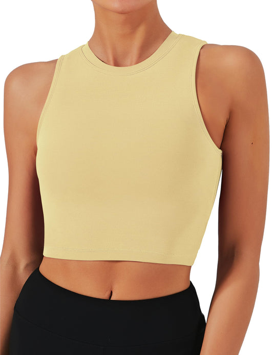 Natural Feelings Sports Bras for Women Removable Padded Yoga Tank Tops Sleeveless Fitness Workout Running Crop Tops Cream Yellow