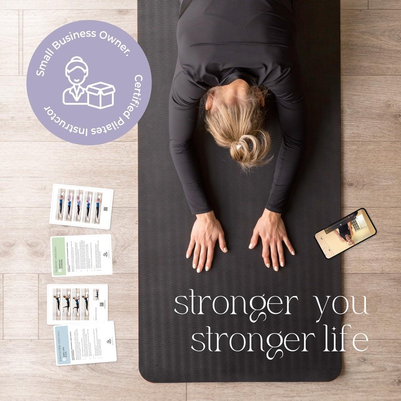 52 Premium Pilates Cards - 40 Pilates exercises- Led by Stott Pilates Certified Instructor- Detailed photos- Video Instructions - Do Pilates at Home- No equipment needed.
