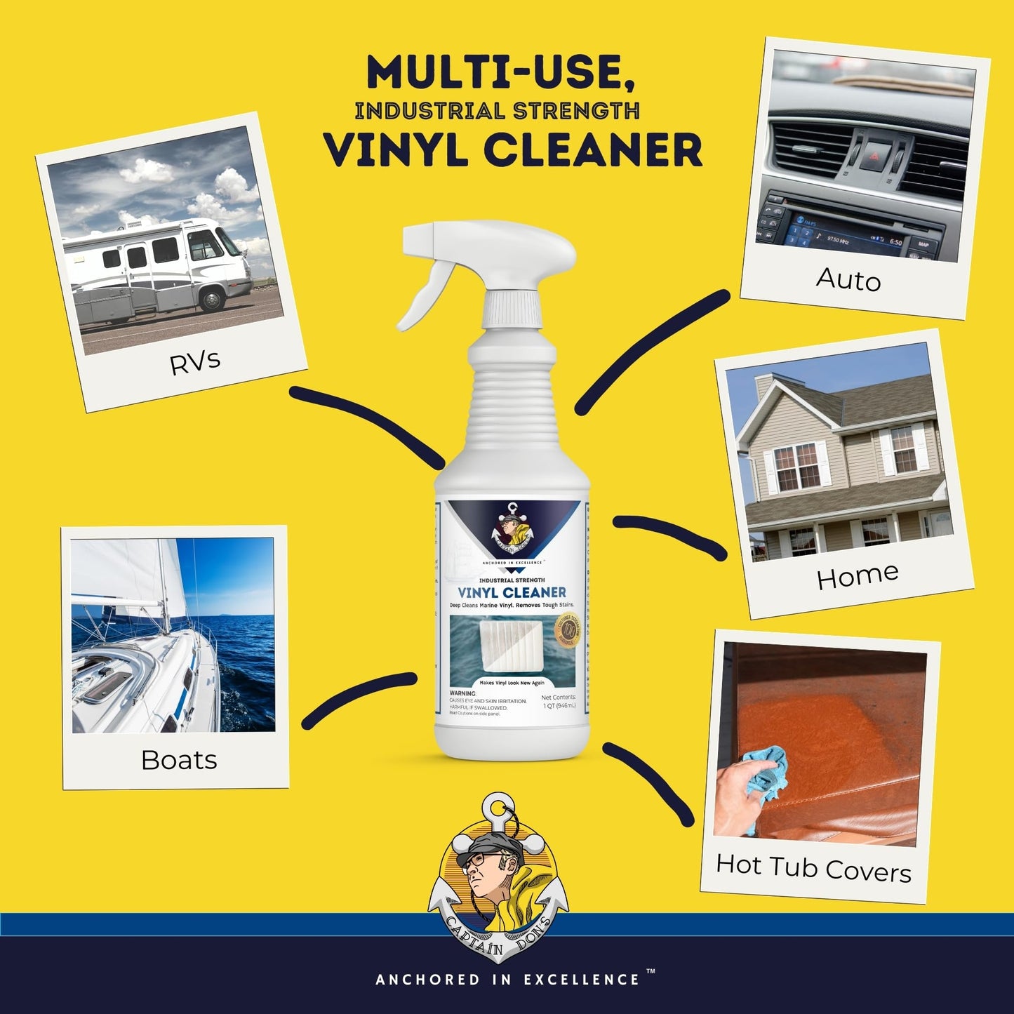 Captain Don's Industrial Strength Boat Cleaner, 32 OZ - Vinyl Boat Seat Cleaner, Boat Upholstery Cleaner, Boat Cleaning Supplies, Boat Carpet Cleaner, Deep Cleans Boat Vinyl & Removes Tough Stains