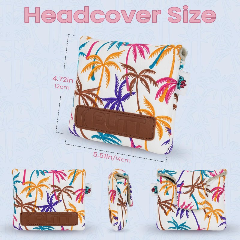Big Crazy Putter Cover with Strong Magnetic Closure - Square Mallet Putter Cover - Waterproof PU Leather - Golf Head Covers - Coconut Tree Funny Design