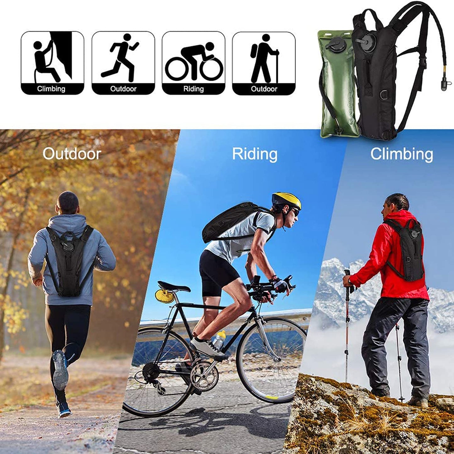 Water Backpack for Hiking Black Water Hydration Backpack with 3L Water Bladder Lightweight Waterproof Water Bag Backpack Tactical Water Backpack for Cycling Hiking