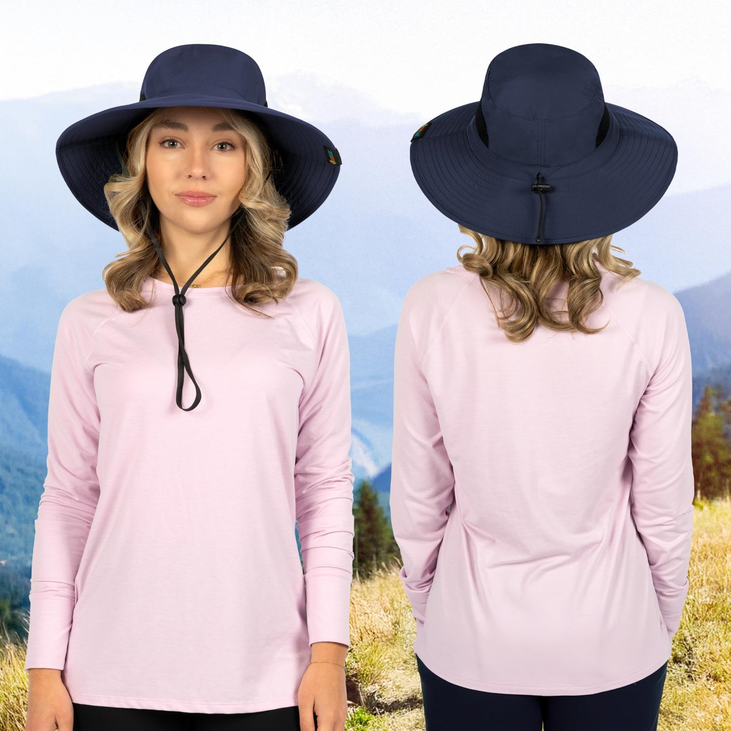 SUN CUBE Wide Brim Sun Hat for Men & Women, UPF 50+ UV Protection, Breathable Mesh Boonie Hat with Adjustable Chin Strap, Packable Fishing Hiking Safari Hat, Navy
