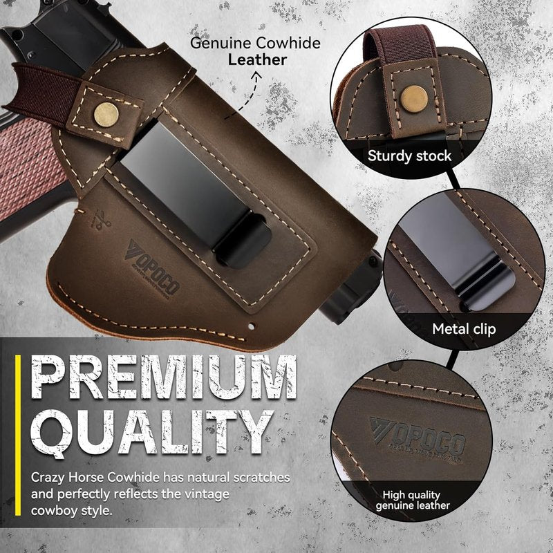 Universal Leather Gun Holster - IWB/OWB Concealed Carry for Glock, Taurus, Sig, M&P | Fits Most Pistols