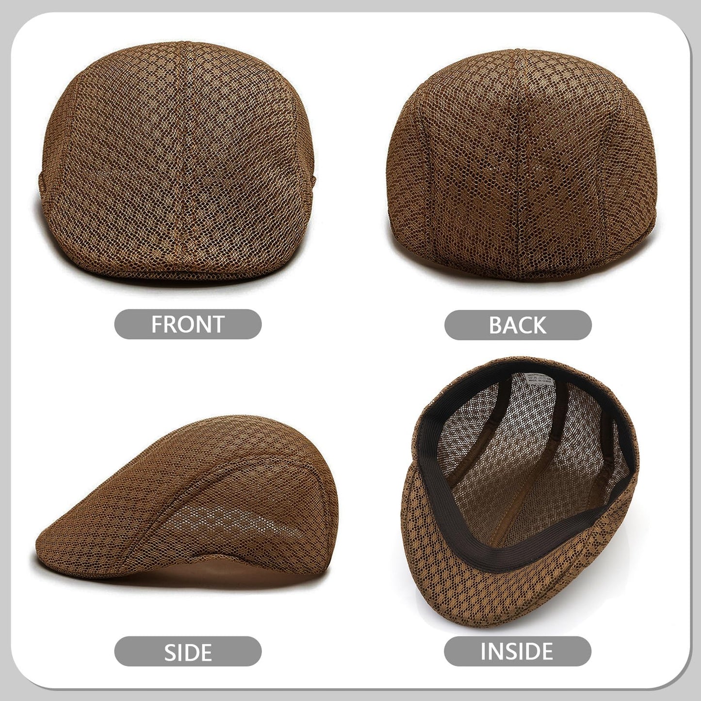 Xinveen 2 Pack Men's Mesh Cap Breathable Summer Newsboy Hat Beret Ivy Cap Irish Hiking Fisherman Hats