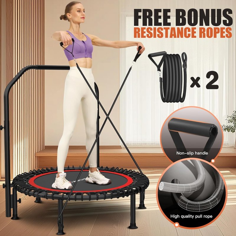 Fitness Bungee Rebounder Trampoline - 40" Foldable with Resistance Ropes & Adjustable Handlebar | 450LBS Capacity for Indoor/Outdoor Use
