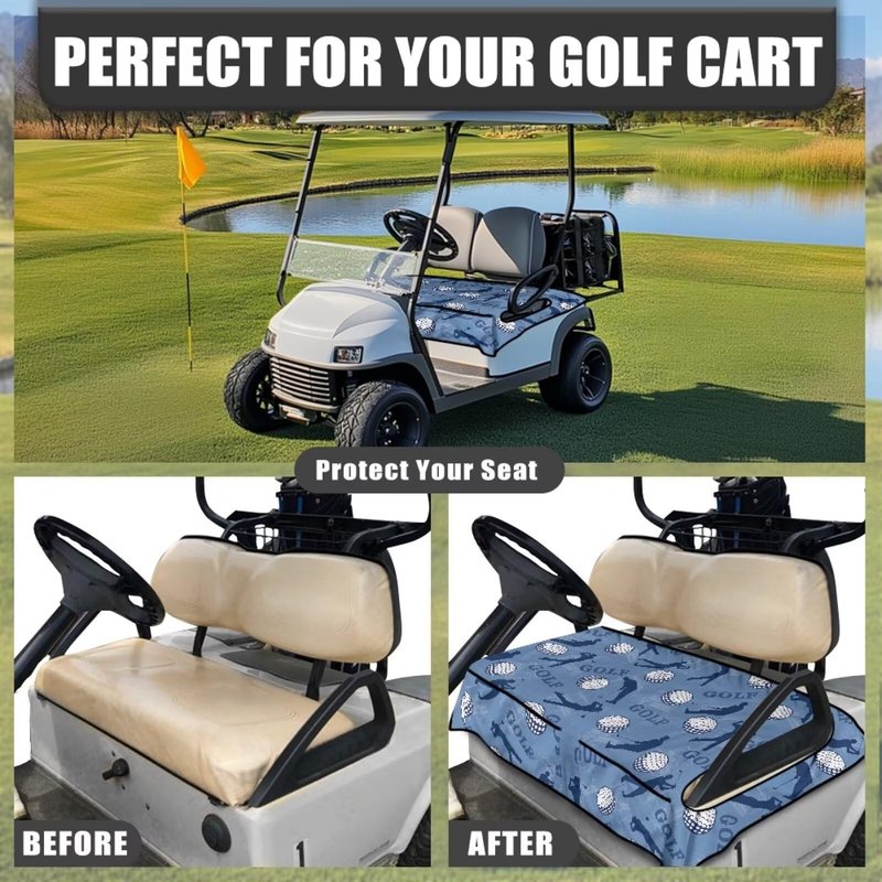 Oramclsy Golf Print Golf Cart Seat Covers with Pockets,Golf Cart Accessories,Lightweight Golf Cart Seat Towel Blanket,Sports Golf Cart Covers for 2-Person Seats Club Car(Blue)