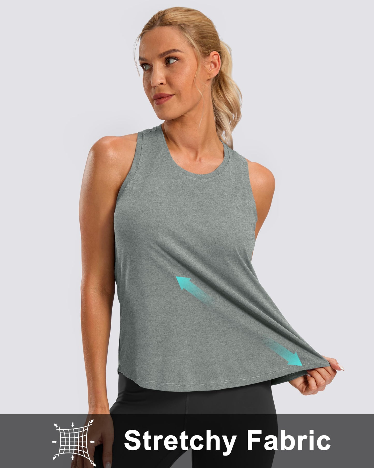 G Gradual Women's Workout Tank Tops Racerback Athletic Yoga Tops Loose Fit Sleeveless Running Gym Sports Shirts for Women(Sage Grey Heather,XXL)