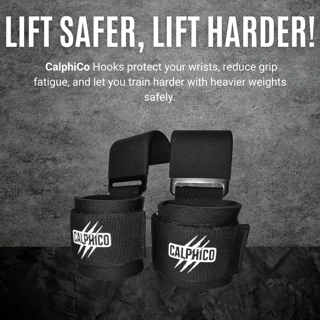 Lifting Hooks for Weight Training – Heavy Duty Steel with Ergonomic Lifting Straps & Wrist Support – Enhanced Grip