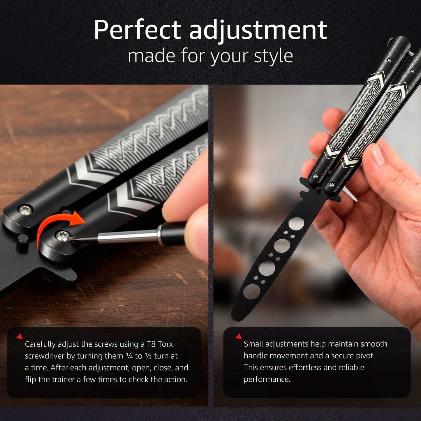 Butterfly Trainer - Practice Balisong - Butterfly Knives NOT Real NOT Sharp Blade - Cool Design - Black Dull Trick - Butter Fly Training - CSGO Fidget Toy - Gift for Husband, Father, Son, Teens K14B