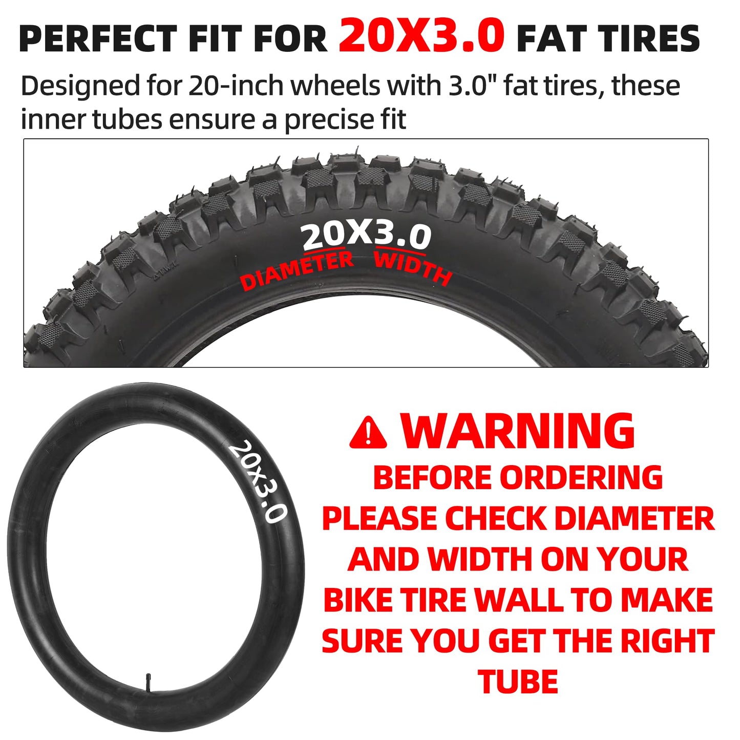 CALPALMY 2-Pack 20x3.0 Fat Tire Bike Inner Tubes with Schrader Valve, Compatible with 20 Inch Electric Bike, Mountain Bike, Made of Durable Butyl Rubber