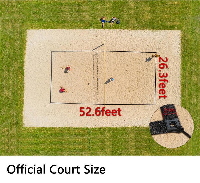 OMSORG 2-in-1 Beach Volleyball Lines, Heavy Duty Volleyball Boundary Lines with Reinforced Corners, Fit for Sand Backyard Grass 2 inch, Official Court Size 26.3' X 52.6'