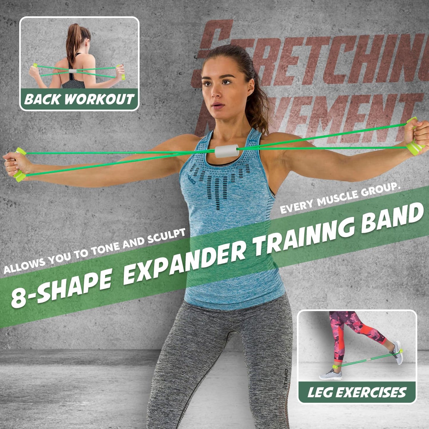 ILIEMOC 18Pcs Resistance Bands Set for Women, 5 Stackable Exercise with Handles, Loop Bands, Jump Rope, Figure 8 Band, Ideal Home Gym Fitness, Yoga, Full Body Workout Equipment Set (Green)