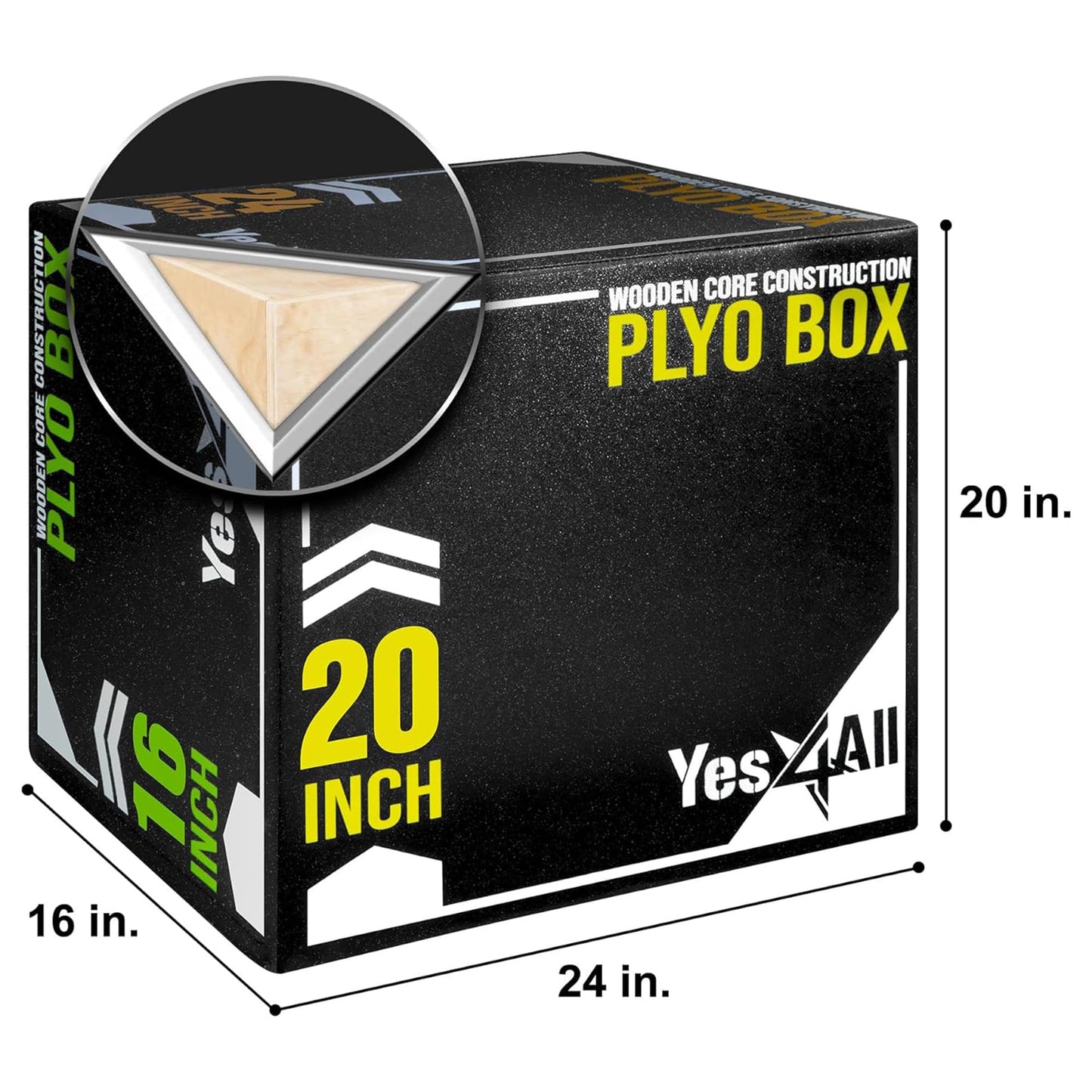 Yes4All 3-in-1 Soft-Padded Plyo Box With Wooden Core, Non-Slip Multi-Use Cushioned Plyometric Jump Box with Vinyl Cover for Jumping, Conditioning, Strength Training - 24x20x16 Inches