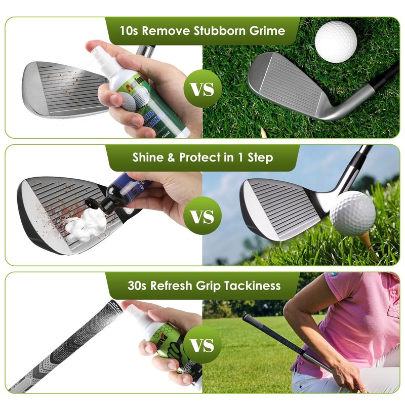 7-in-1 Golf Club Cleaning Kit - Club Cleaner, Grip Cleaner, Polish, Water-Spray Brush, Groove Cleaner, Magnetic Towel & Portable Bag | Restores Clubs, Removes Rust/Scratches, Renews Tackiness