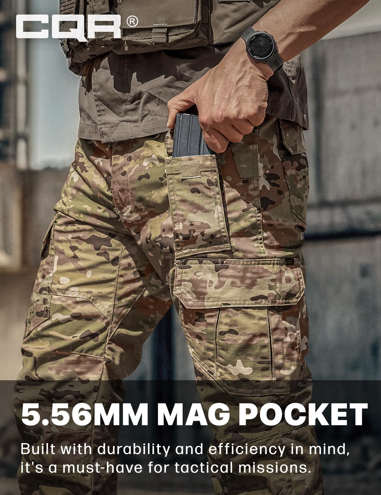 CQR Men's Tactical Pants, Water Resistant Ripstop Cargo Pants, Lightweight EDC Work Hiking Pants, Outdoor Apparel, Duratex Mag Pocket Utility Camo, 40W x 30L