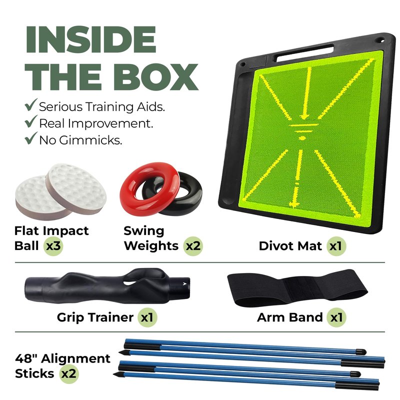 6-in-1 Golf Swing Trainer with Divot Board, Golf Grip Trainer, Alignment Sticks and Training Aid | Golf Accessories for Men & Women | Hitting Mat Practice Indoor & Outdoor