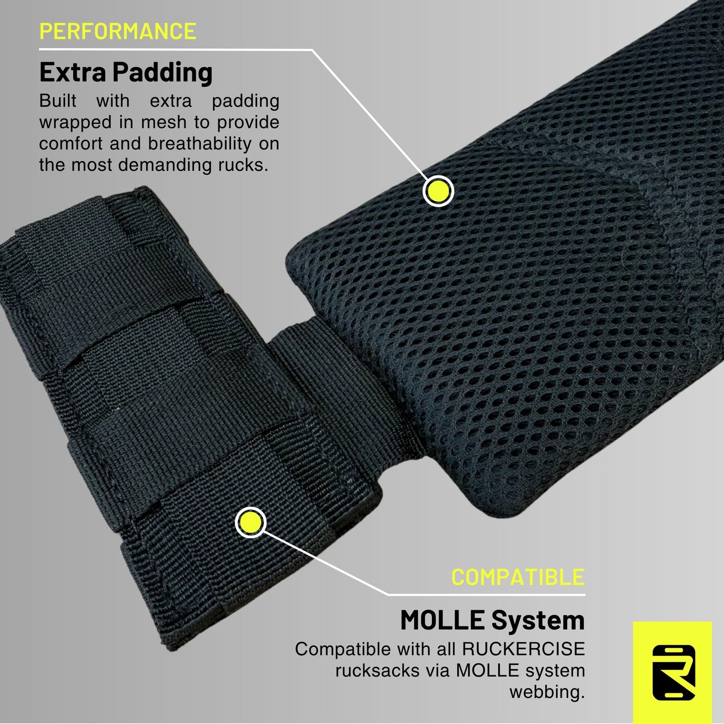 RUCKERCISE Rucking Hip Belt - Padded and Adjustable to Redistribute Weight for Improved Comfort on Long Rucks, Compatible with all RUCKERCISE Rucksacks MOLLE Webbing
