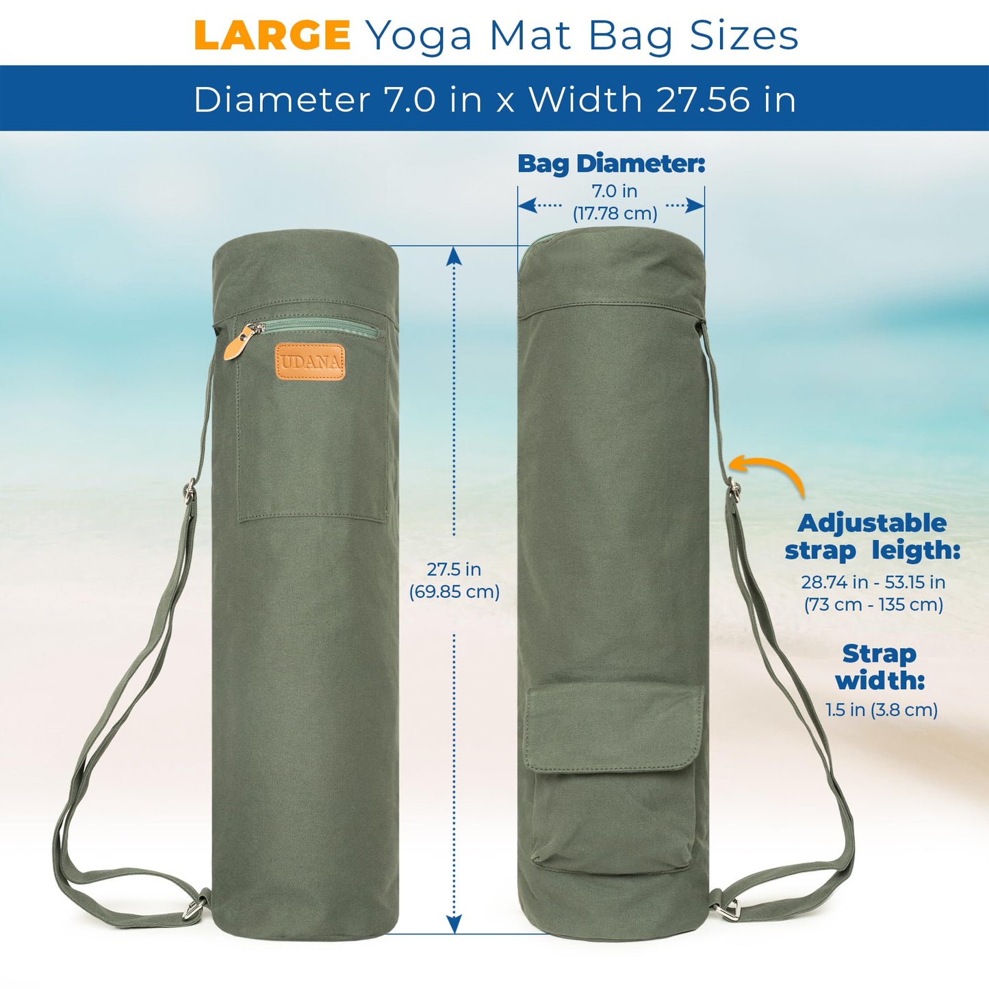 UDANA Green Yoga Mat Bag | Large Yoga Mat Bags for Women & Men | Fits Thick Yoga Mat & Yoga Accessories | Three Storage Pocket | Adjustable Yoga Bag Shoulder Strap | Great As Gym Bag