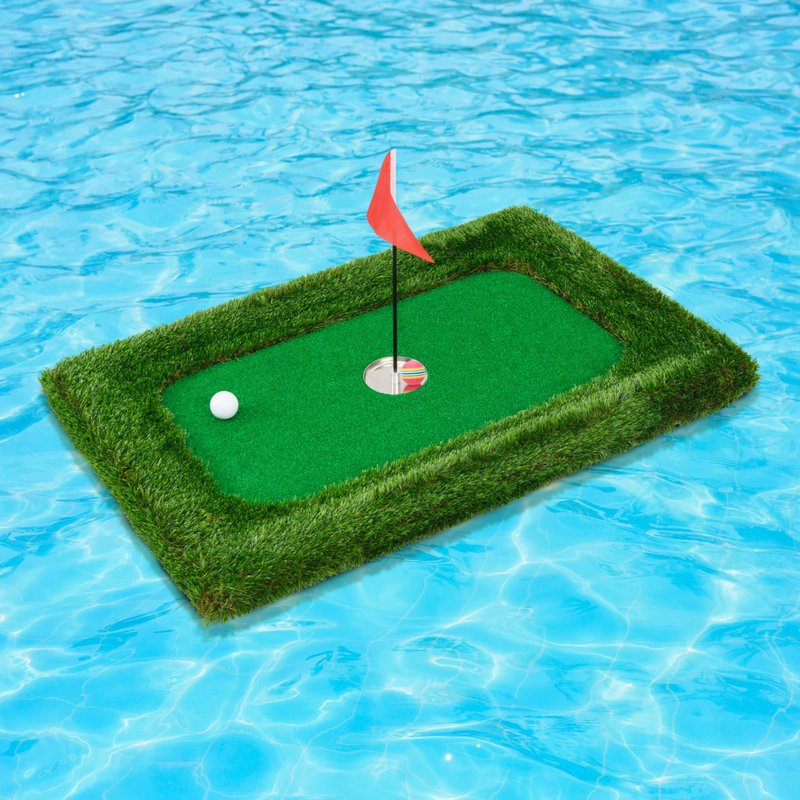Tangkula Floating Golf Green for Pool, Rectangular Floating Chipping Green Includes Hitting Mat, 6 Balls, Flag, Cup & Tee, Training Mat, Outdoor Pool Golf Game