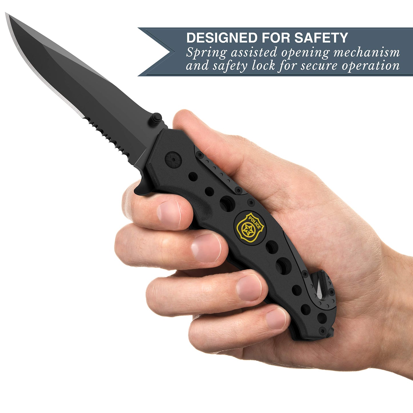 Swiss Safe 3-in-1 Tactical Knife for Military and First Responders - Tactical Black