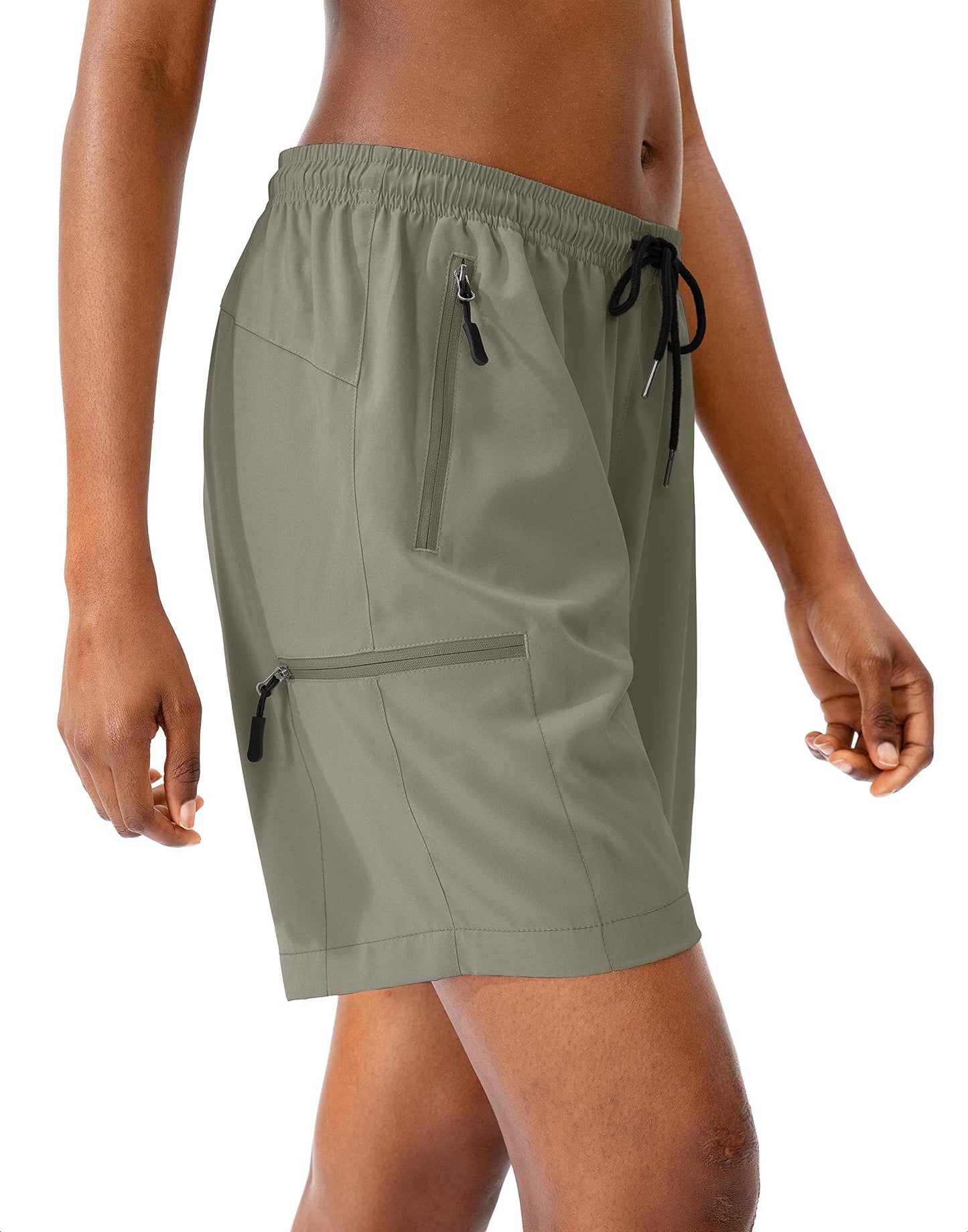 SANTINY Women's 5''/ 7''/9'' Hiking Cargo Shorts Quick Dry Lightweight Summer Shorts for Women Athletic Golf Zipper Pockets(Silver Sage_XL)
