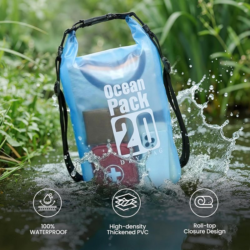 Waterproof Dry Bag - 20L Roll Top Backpack with Phone Pouch | Lightweight for Kayaking, Boating, Fishing