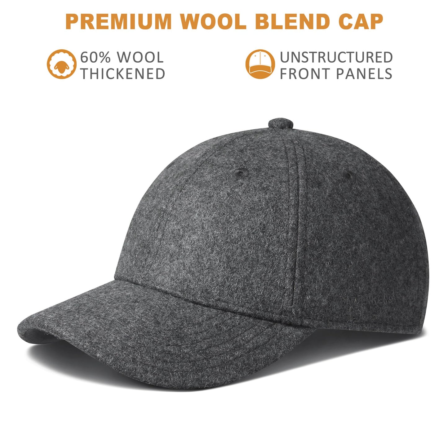 GADIEMKENSD Winter Baseball Caps Unstructured Wool Dad Hat Warm Trucker Hats Work Cap Workout Thick for Mens Womens 7 1/8-7 1/2 Dark Gray