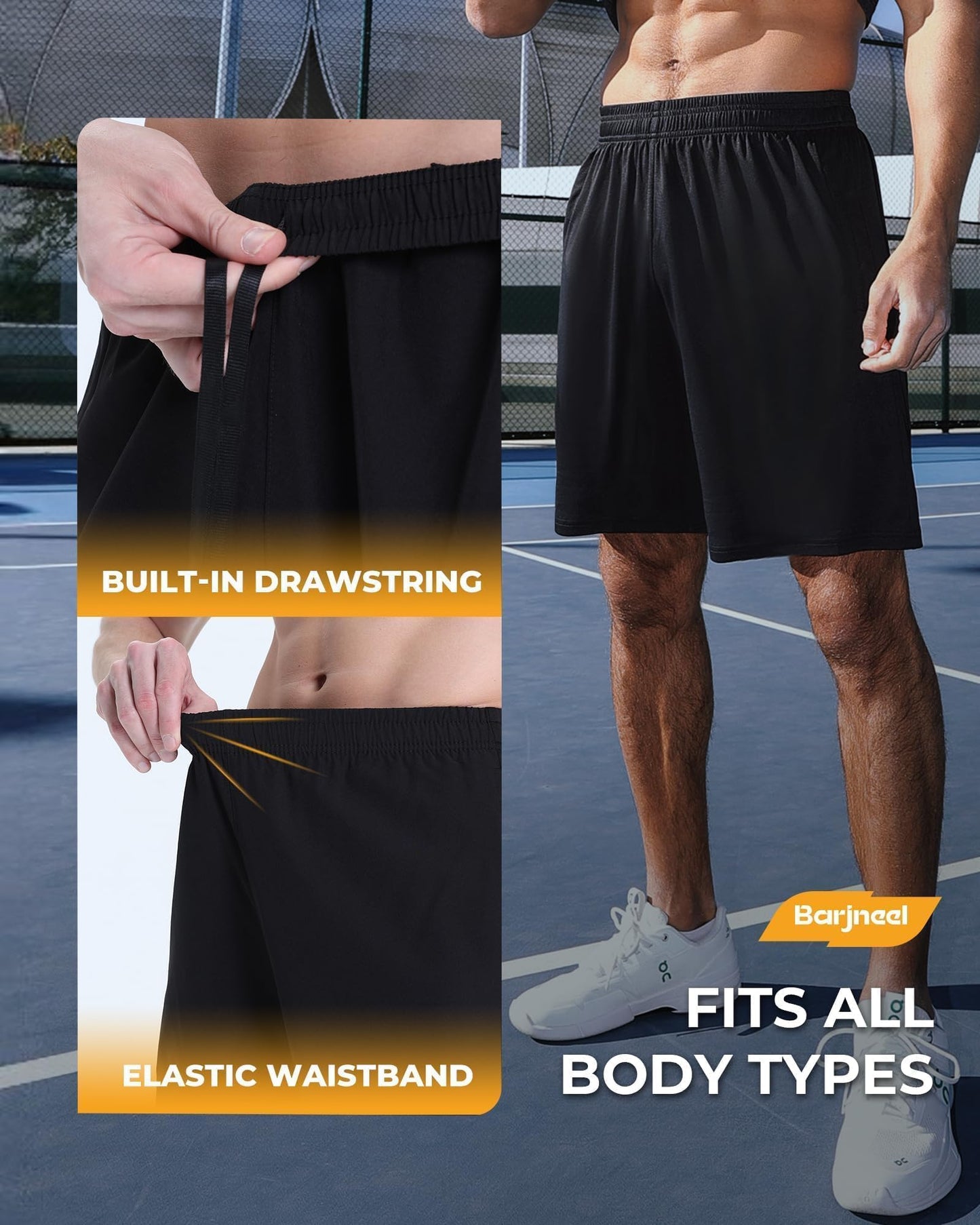 Barjneel 6 Pack Men's Athletic Shorts - Workout Gym Basketball Quick Dry Black Mens Shorts with Pockets for Casual Running