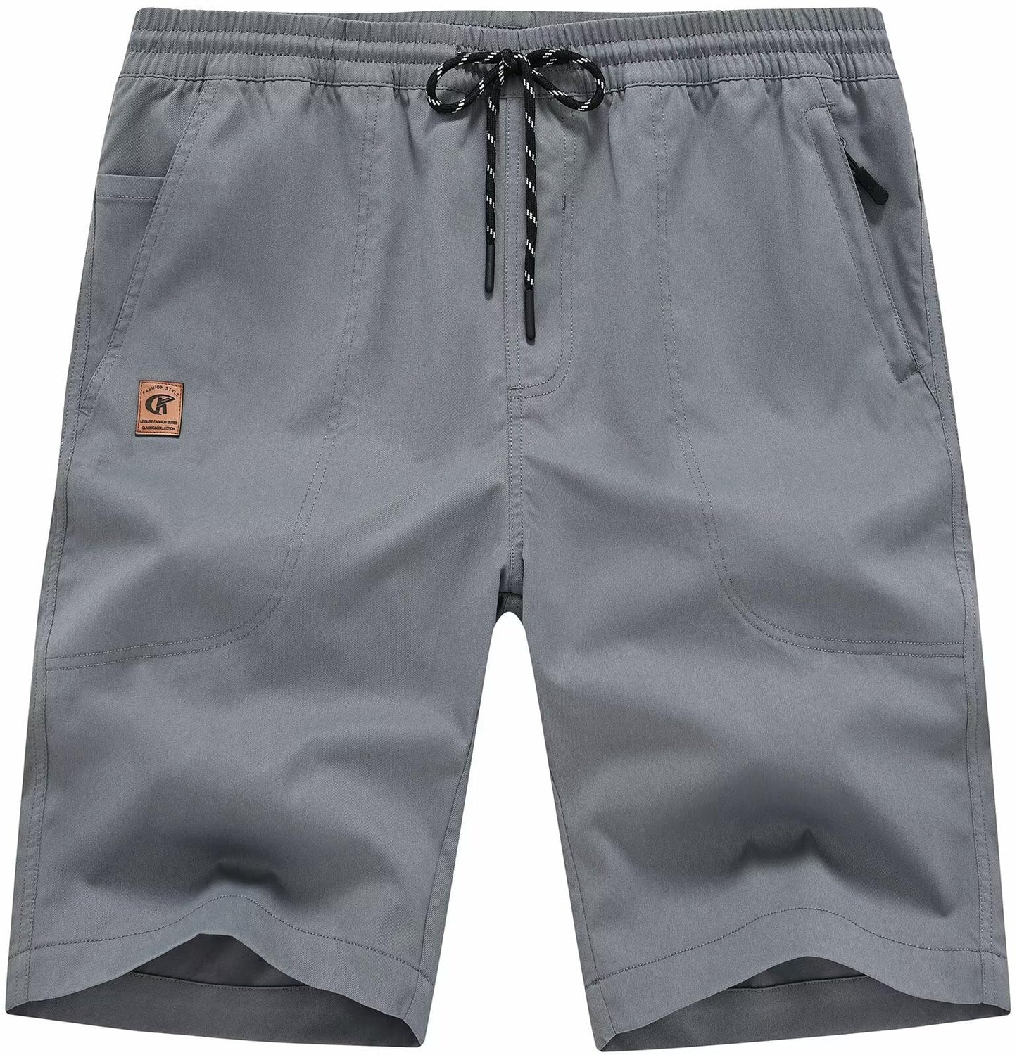 QPNGRP Men's Stretch Waist Casual Grey Shorts with 5 Pockets Include 1 Zipper Pocket 34