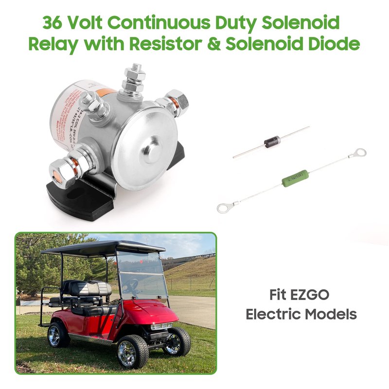 10L0L 36 Volt #70 Series Continuous Duty Solenoid Relay for EZGO TXT & Marathon 1980-2010 Electric Carts, Include Resistor & Diode, Replace OEM# 27855G01, 11761G1, 27855G02, 31680G1