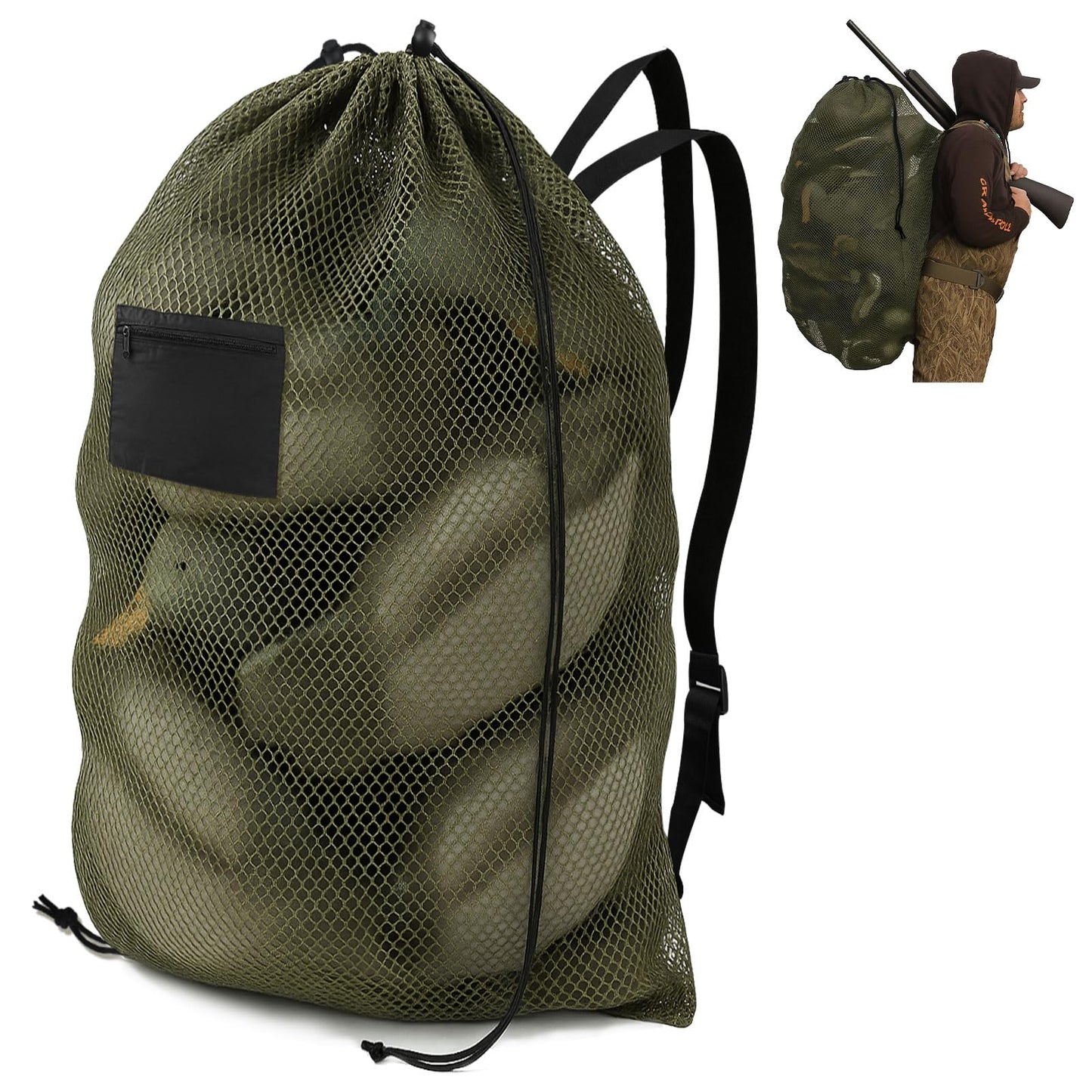 Archerest 1 Pack Extra Large Mesh Duck Decoy Bag, Decoy Bags for Duck Goose with Double Drawstring & Adjustable Shoulder Straps, Light Weight Turkey Waterfowl Hunting Storage Backpack