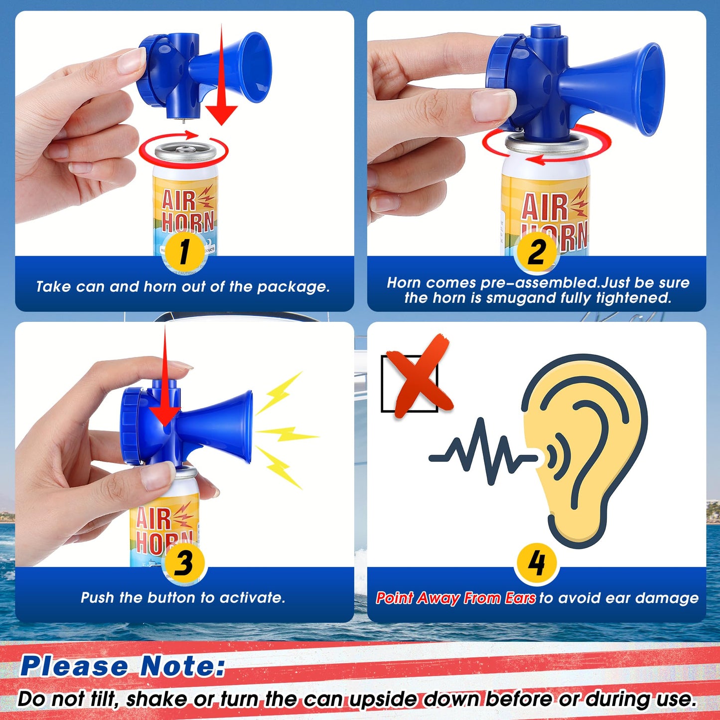 ElectricWise 2 Pack 1.4oz Mini Air Horn, 122DB Very Loud Air Horns Can, Marine Boat Horns for Safety, Meet Coast Guard, Fog Blow Horn Boat Accessories, Ideal for Boating, Camping, Hiking