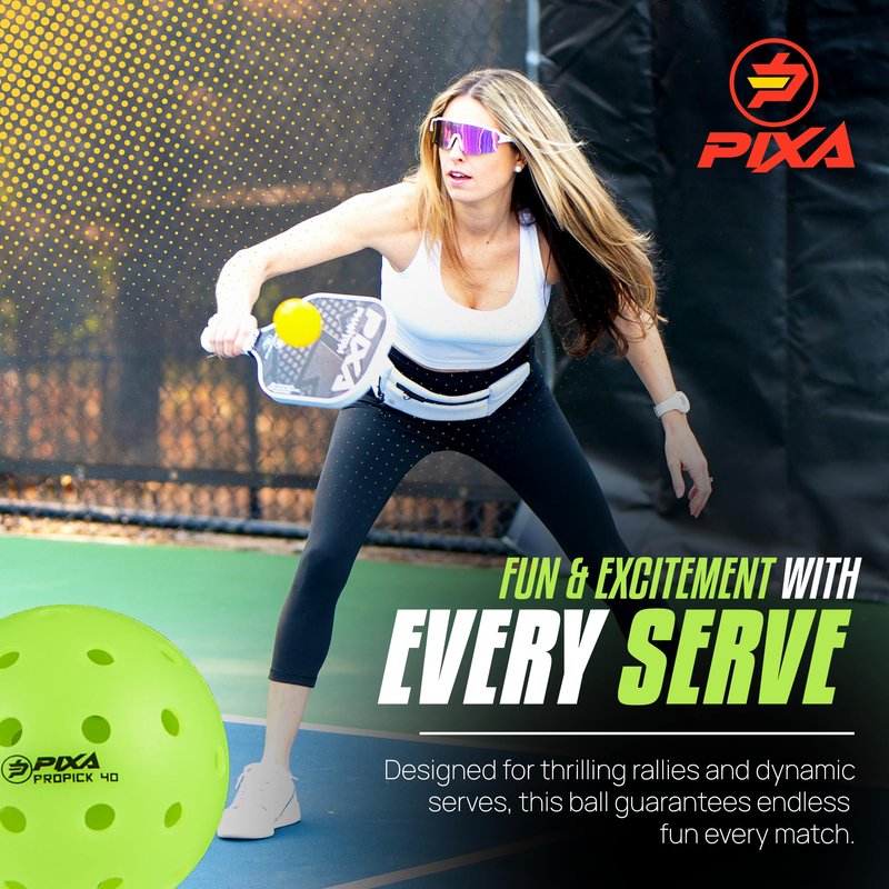PIXA Propick 40 Unisphere Premium Outdoor Pickleball - USAPA Approved, Tournament Play, Durable Outdoor Pickleballs, Consistent Bounce,Smooth Flight,Competitive Play,Bright Yellow/Green,Pack of 12