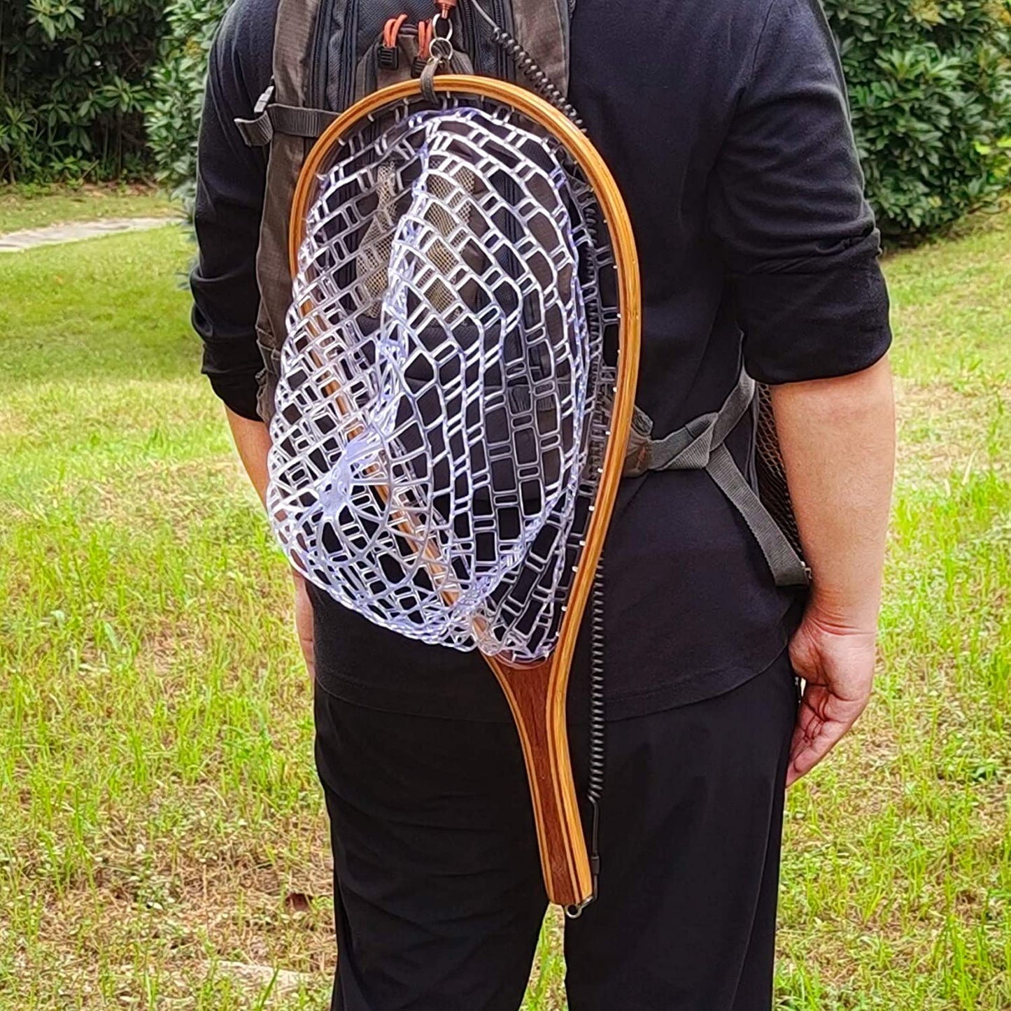 Aventik Fly Fishing Landing Net for Trout Soft Rubber Ghost Mesh Catch and Release Wooden Frame Lightweight and Tangle-Free(HWRN08)