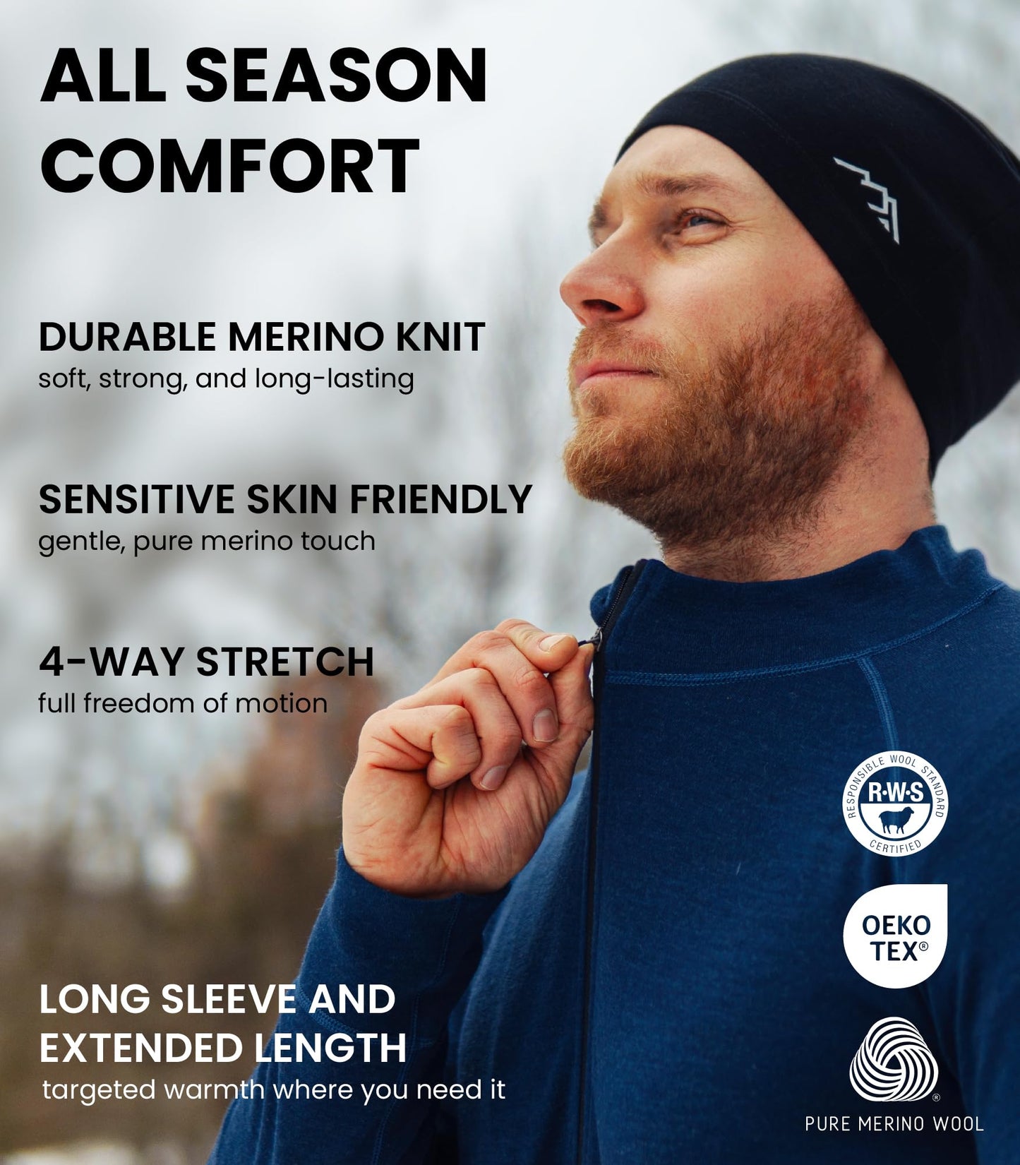 Merino Wool Base Layer Mens - Wool Half Zip Sweater Men - Merino Quarter Zip Sweater Lite, Midweight, Heavyweight and Socks (Large, 250 Black)