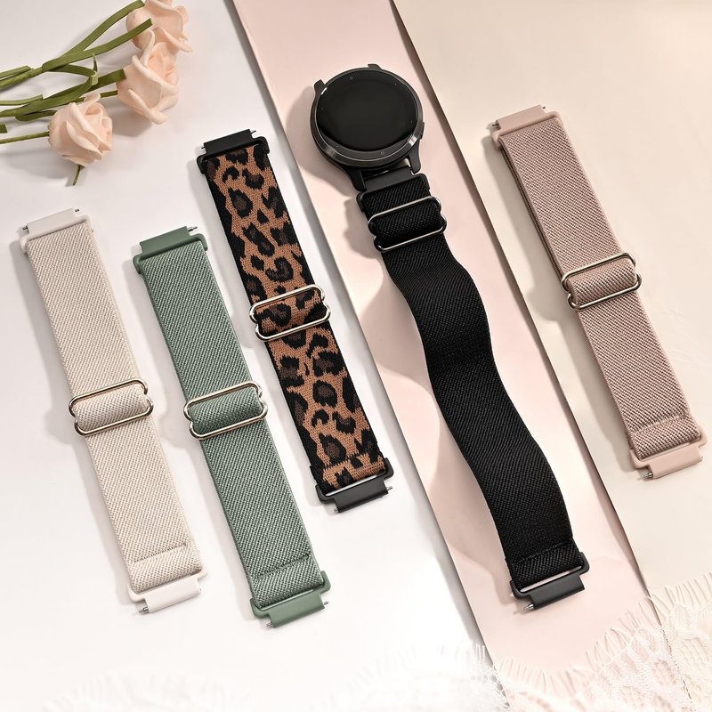 Kollody 5 Pack Nylon Watch Bands Compatible with Garmin Venu 3S/Venu 4(41mm)/2S/Forerunner 265S 42mm,18mm Soft Stretchy Sport Strap for Garmin Vivoactive 4S 40mm/Forerunner 255S 41mm Women Men